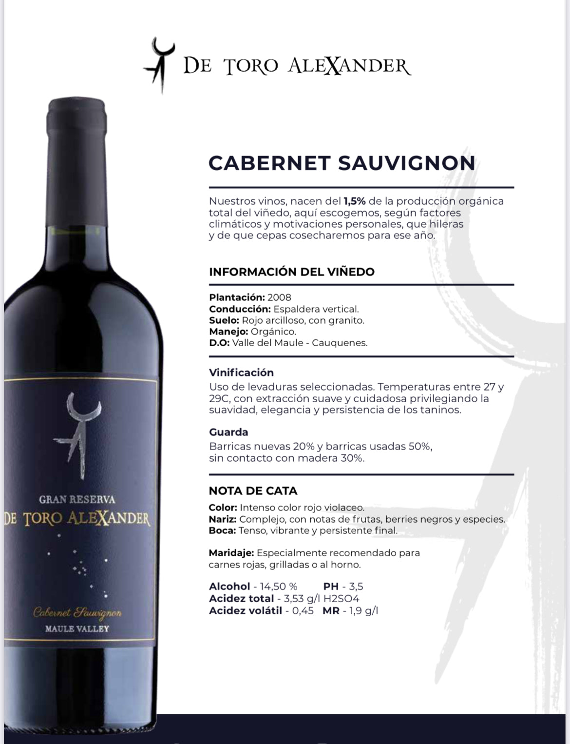 (6 botellas 750 ml) De Toro Alexander - Gran Reserva Cabernet Sauvignon 2021
