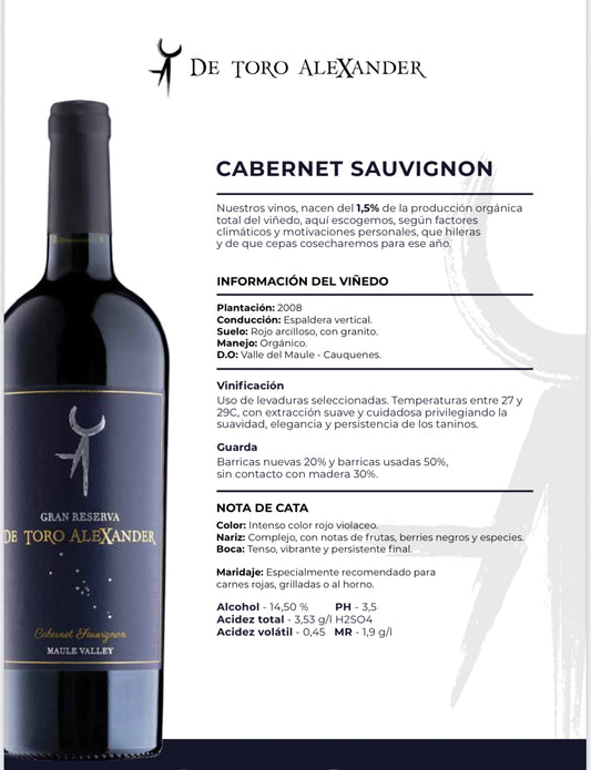 De Toro Alexander Gran Reserva Cabernet Sauvignon 2021 - 6 botellas 750 ml